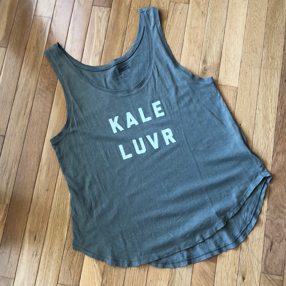 Amuse Society Olive Green 'KALE LUVR' Graphic Tank